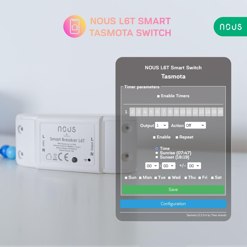 Tasmota Smart Light Switch Flush-Mounted Nous L6T - ESP8266 Smart