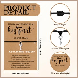 Huquary 25 Set Team Employee Appreciation Gifts Thank You Key Bracelet with Cards Inspirational Gifts Bulk, Thank You for Being a Key Part of Our Team CNA Week Gift for Nurse Staff Coworker Teacher