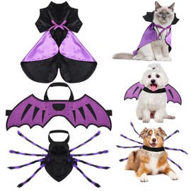 Sunnymove 3 Pcs Halloween Cat Dog Costume Set Purple Giant Pet Spider Cosplay Dragon Wings Costume Cosplay Accessories Halloween Puppy Decorations for Dogs and Big Cats