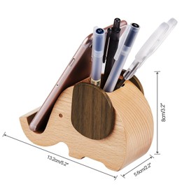 AhfuLife Premium Wooden Elephant Pen Phone Stand Stationery Gifts for Women, Christmas Decoration Gifts for Women, Desk Decoration Pencil Pen Pot Presents for Xmas Birthday Gift (Beech&Walnut)