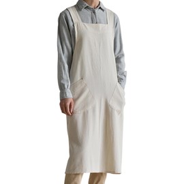 Small snail Japanese Style Apron Cotton Linen Aprons Cross Back Apron with 2 Pockets Plain Apron for Flower Shop, Coffee House and Kitchen