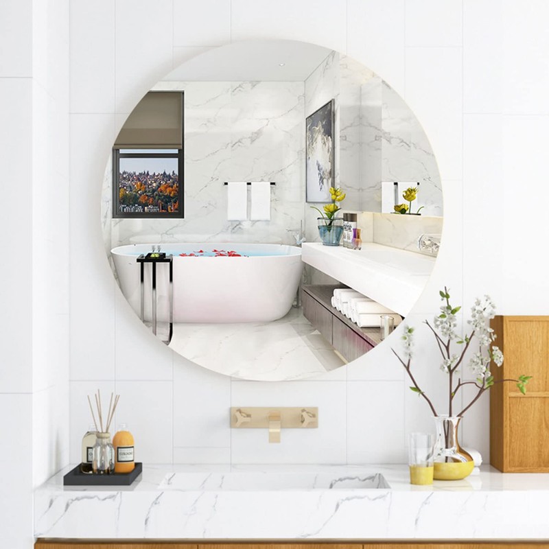 DARENYI 12 inch Glass Round Mirror with Adhesive Tapes, Frameless