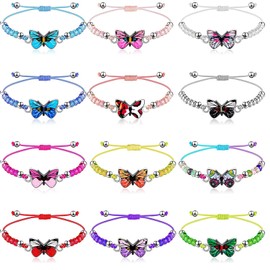 Xugoox 12 Pcs Bracelet Party Favors Butterfly Crystal Beads Bracelet Adjustable Butterfly Friendship Bracelet for Women Girls Birthday Fairy Party Decorations Christmas Stocking Stuffers