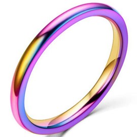 Jude Jewelers 1.5mm Stainless Steel Classical Plain Stackable Wedding Band Ring (Rainbow, 7.5)