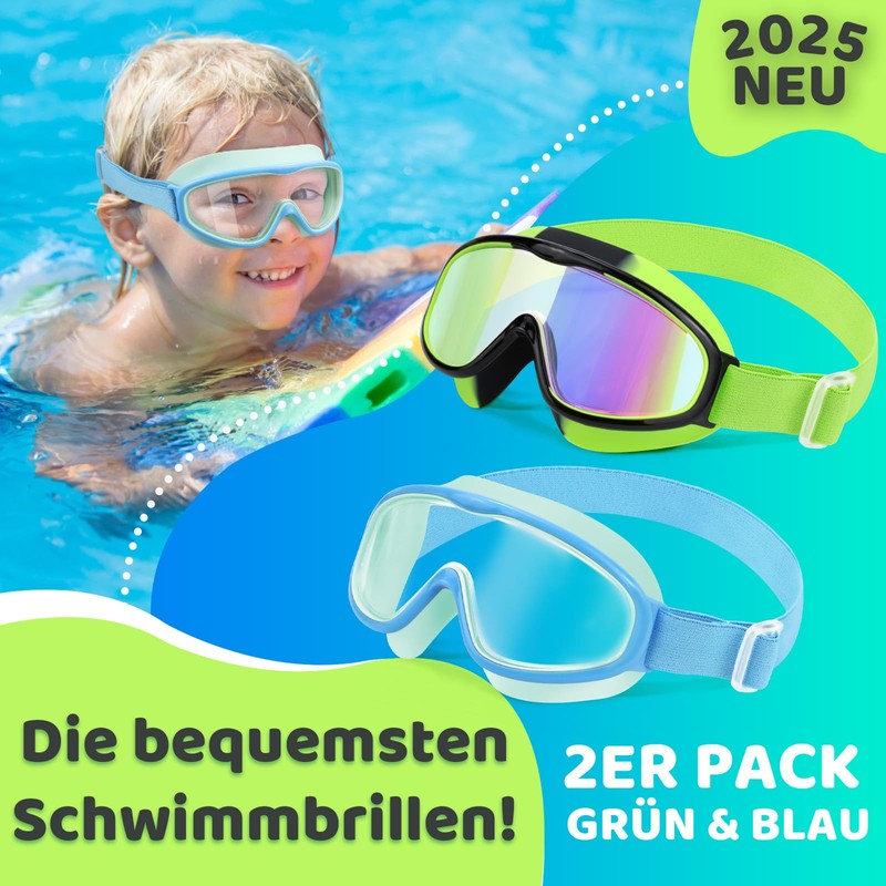 Vvinca Kinder-Schwimmbrille mit Comfort-Stoffband Weitwinkel Anti-Beschlag/UV Schutz Wasserdichte Schwimmbrille für