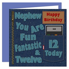 Nephew 12th Happy Birthday Card - Dirty Denim Design - 12 Today