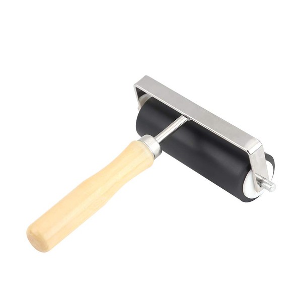 Printing Roller, Printing Ink Rubbing Wooden Handle Heavy Hard Rubber Brayer Roller Print Brush Ink Craft Oil Painting Tool