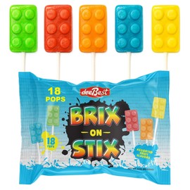 Bricks On Stix | Brick Building Party Lollipop Suckers | Assorted Fruit Flavors Candy | 18 Count | Great for Birthday Parties, Holiday Giveaways, Party Favors, School Treats