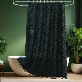 EurCross Black Shower Curtain 96inch Long,Water-Repellent Soft Touch Textured Tufted Fabric Shower Curtains for Bathroom 72x96inch