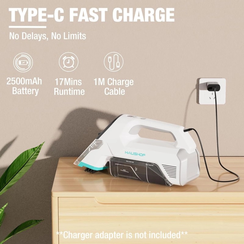 HAUSHOF 12V Handheld Cordless Carpet Cleaner 6.5KPa w/2 Tanks Spot