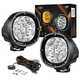Auxbeam 4 Inch Round Offroad Light, 90W LED Amber White Spot Strobe Light Pods with 6 Modes, Dual Color Flashing Driving Fog Lights Bar Plug & Play for Truck, Pickup, SUV, ATV, UTV, 4x4, Jeep