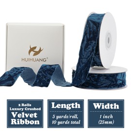 HUIHUANG Blue Velvet Ribbon 1 inch x 10 Yards Luxury Crushed Blue Christmas Velvet Ribbon for Tree Ornaments, Gift Wrapping, Wreath Decoration, Invitations, Holiday Decor, Bows, Flower Bouquets