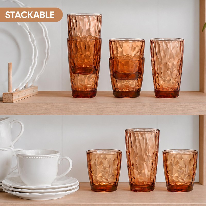 Plastic Tumblers Drinking Glasses Set of 8, 10oz & 16oz
