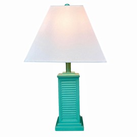 Seafoam Green Shutter Table Lamp with White Shade – 24 Inch Glossy Resin Base, 120V 60Hz, 60W Type A or 9.5W LED, Coastal Bedside Accent, 65" Cord, Living Room Bedroom Beach Cottage Decor