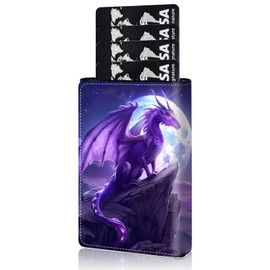 Qindaiwen Slim Wallet for Men, Pop Up Card Holder RFID Blocking Metal Wallet Purple Dragon Design Holds Up to 9 Cards, Pop Up wallet for Notes and Coins and Debit Cards