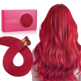 WENNALIFE I Tip Hair Extensions Human Hair 100g 100s 24 Inch Red Itips Rallonge Cheveux Humain Remy Itip Straight Invisible Cold Fusion