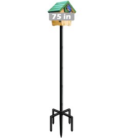 Mokeyder 75 Inch Bird House Pole Mount Kit, Adjustable Heavy Duty Bird Feeder Pole for Outdoors, Universal Mounting Post Set with 5-Prong Base, Black, 1 Pack