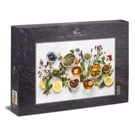 Ulmer Puzzleschmiede - Herbs and Tea Puzzle - Classic 1000 Piece Puzzle - Tea Ingredients with Distinctive Shapes and Colours - For Good Tea and Beautiful Modern Puzzles on the Theme of Food and Drink