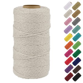 Binwat Natural Macrame Cotton Cord Twine String Cord Colored Cotton Rope Macrame Yarn Craft Cord for DIY Crafts Knitting Plant Hangers Christmas Wedding Decor (Natural White, 2mmx100m)