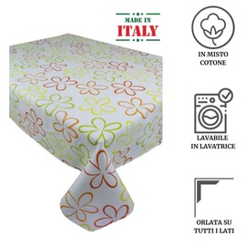 Square and rectangular cotton printed tablecloth, Fiorellone colours, 12 seats, 140 x 240 cm.