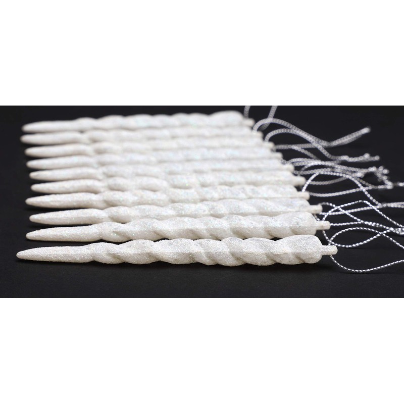 Christmas Concepts® 12cm Glitter Icicle Decorations Christmas Tree Trims (WHITE,