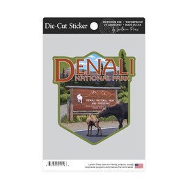 Die Cut Sticker Denali National Park, Alaska, Park Entrance, Contour Vinyl Sticker 3 to 6 inches, (Waterproof Decal for Cars, Water Bottles, Laptops, Coolers), Large
