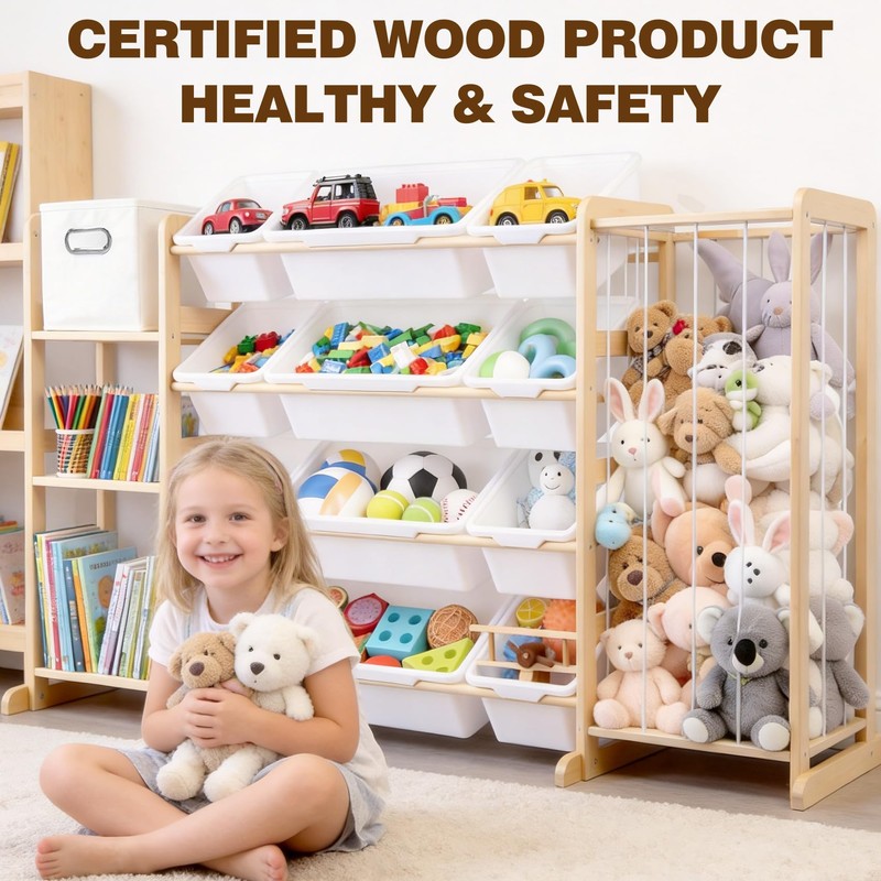 MICZG Kids Toy Storage Organizer with Bookshelf & Stuffed Animal