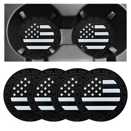 ZNDAW 4 PCS Car Cup Holder Coasters, 2.75 Inch Universal Non-Slip American Flag Insert Coaster for Auto Cup Holders, Shockproof Car Drink Mat for Men Women, Vehicle Interior Decor (Black)