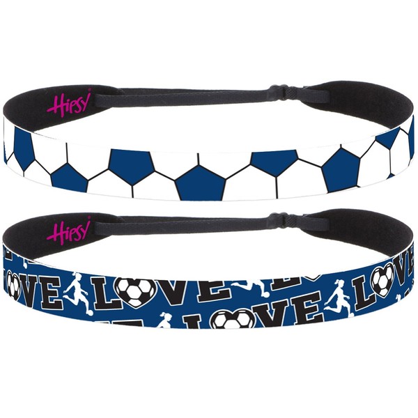 Hipsy Women's Adjustable NO Slip I Love Soccer Headbands (Navy Blue 2pk)