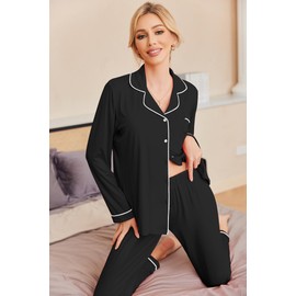 Ekouaer Pajamas Women's Long Sleeve Sleepwear Soft Button Down Loungewear Pjs Lounge Set Nightwear XS-XXL