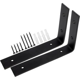 2 Pcs Heavy Duty Shelf Brackets Industrial Shelf Bracket L Shape Right Angle Corner Bracket for Wall Mounted Shelf with Matching Screw and Anchors Black, 250mm-100mm