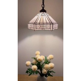 Enjoy Decor Lamps Tiffany Style Hanging Lighting White Hexagon Stained Glass LED Bulb 12"W12"D60"H
