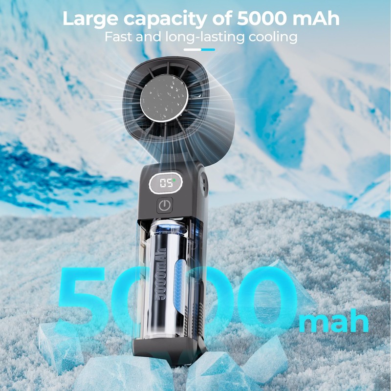 Portable Handheld Fan with Cooling Plate, 5000mAh Rechargeable Personal Fan,