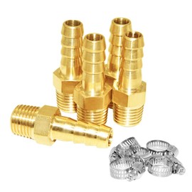 JoyTube 5 Pcs Hose Barb Fittings 5/16" Barb to 1/4" NPT Male Thread Brass Metals Adapter Connector with Hose Clamp