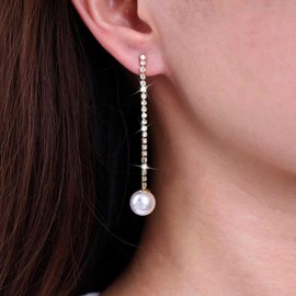Atentuyi Gold Rhinestone Earrings Pearl Earrings CZ Chain Tassel Earrings Diamond Linear Earrings Long Dangle Earrings Sparkling Crystal Earrings Jewellery for Women and Girls, Crystal