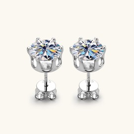 Moissanite Round Solitaire Earrings | Lab Grown Diamond & Rhodium Plated Earring | Sterling Silver Earring for Women | Diamond Stud Earrings for Women | Womens Ear Piercing