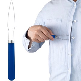 STSTR Easy Button Hook, Steel Button Helper Tool for Elderly, Wide Plastic Handle Buttons Fastener Device Assist Dressing Aid Tool for Seniors One Hand - 1 Pack, Blue