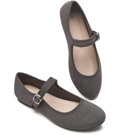 BABUDOG Womens Mary Jane Flats with Strap,Black Flats Shoes Dressy Comfortable,Ballet Flats for Women(Grey 10)