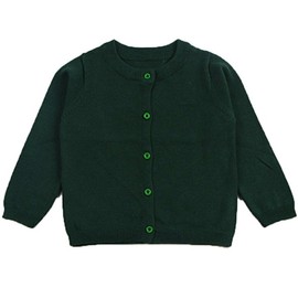 Little Girls Cute Crew Neck Button-Down Solid Fine Knit Cardigan Sweaters Dark Green