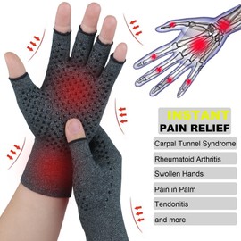2 Pairs Arthritis Gloves, Compression Glove for Women, Relieve Arthritis,Rheumatoid,Osteoarthritis,Carpal Tunnel,Hand Pain,Anti-Slip Fingerless Gloves for Work & Daily Use (Grey with Dots, Medium)