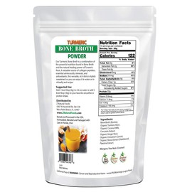 Turmeric Bone Broth Powder (Bovine) - Made In USA - Protein + Collagen + Amino Acids - Superfood Beef Supplement for Drinks, Sauce, Smoothies, Shakes & Recipes - Non GMO & Gluten Free - 1 lb