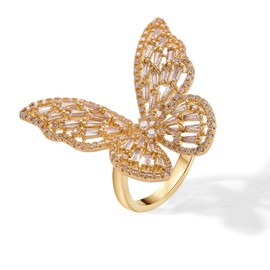 GELVTIC Rhinestone Butterfly Rings for Women Adjustable Gold Cocktail Ring Cubic Zircon Sparkly Crystal Statement Silver Bow Open Wrap Bow Jewelry Bridesmaids Wedding Valentine’s Day Gift Lover Mother