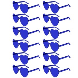NACHLYNN 12 Pairs Navy Blue Heart Sunglasses for Women - Rimless Shaped Glasses for Party Favors