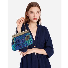 KALINNU - Bolso de noche con abalorio de lentejuelas para mujer, estilo clásico de pavo real, para boda, fiesta, bolso de mano para mujer, Azul eléctrico, Una talla, Bolso de noche para mujer