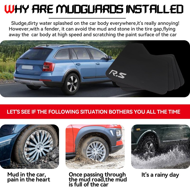 XUKEY 4pcs Black Universal Mudflaps for Car Pickup SUV Van