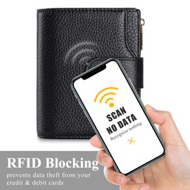 SCHLATUM Genuine Leather Wallets for Women RFID Blocking Bifold with Zipper Pocket, 2 ID Windows, 18 Card Slots, Black