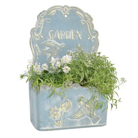 BIG FORTUNE Metal Wall Mount Planter Wall Vases for Flowers Shabby Chic Decor for Rustic Farmhouse Outdoor Decor (Blue)
