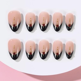 ADAIER Uñas Postizas Hechas A Mano, Uñas Francesas, Para Boda, Fiesta, Juego De Uñas Cortas Tipo Ataúd, Uñas Opacas Reutilizables En Kit De 10 Para Mujer (Z-03) (T14, L)