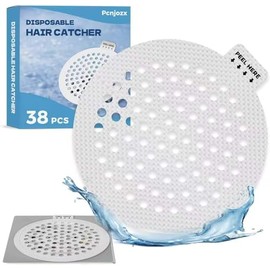 Disposable Shower Drain Hair Catcher 38 Pack, Peel and Stick Mesh Drain Covers for Bathtub Bathroom Kitchen Sink and Laundry