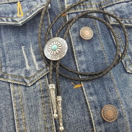 SELOVO Genuine Leather Native American Celtic Coin Bolo Tie Turquise Stone